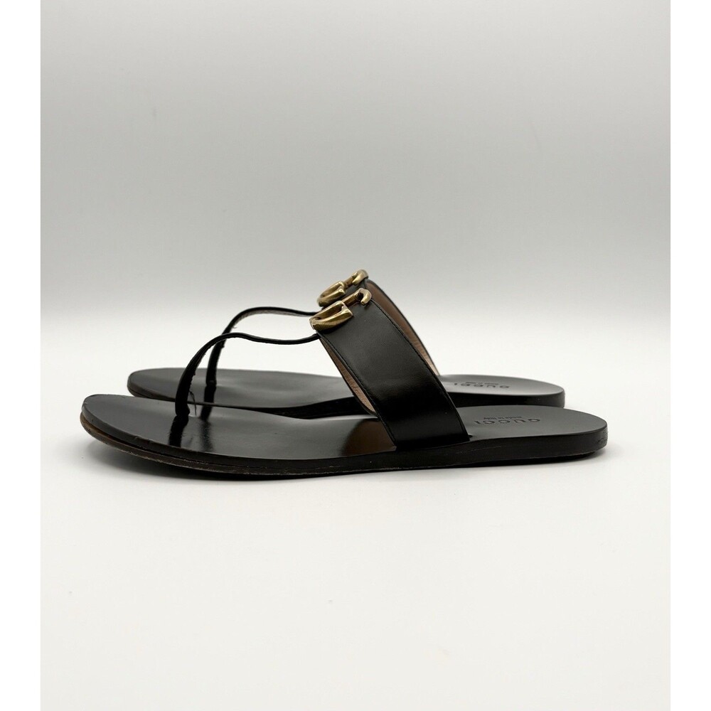 Gucci Black Marmont Leather Thong Sandals w/ GG Double G Logo Size EU 36 - Picture 4 of 9